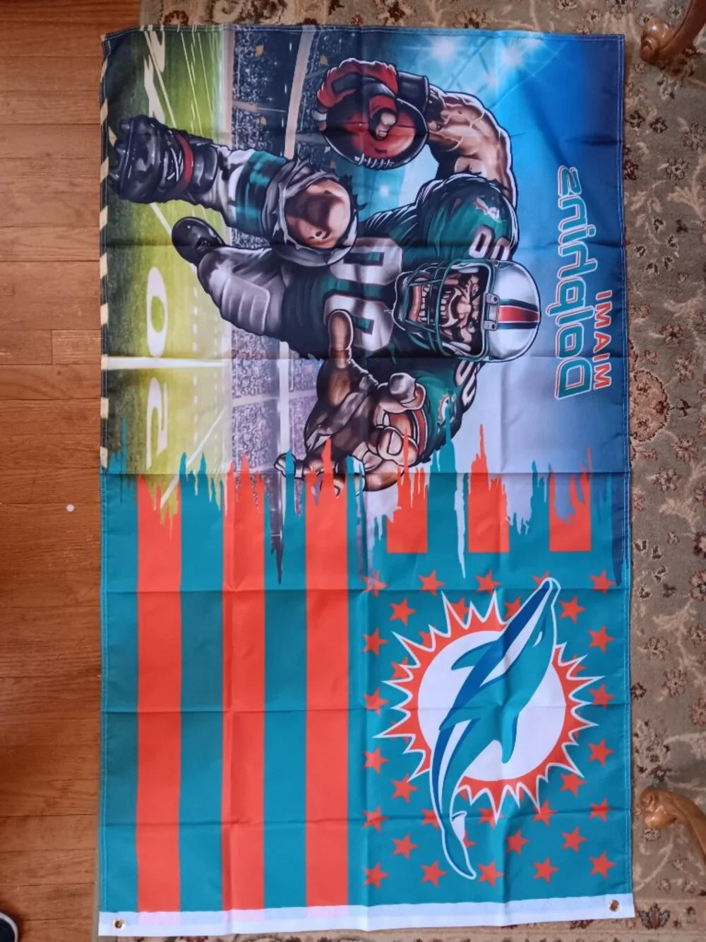 Miami Dolphins NFL 3X5 Feet American Flag Banner Pole or Wall Decor